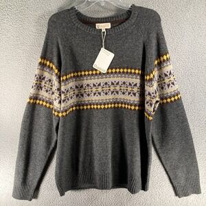 Roundtree & Yorke Sweater Mens XL Gray Fair Isle Explorer Outdoor Wool Blend NEW